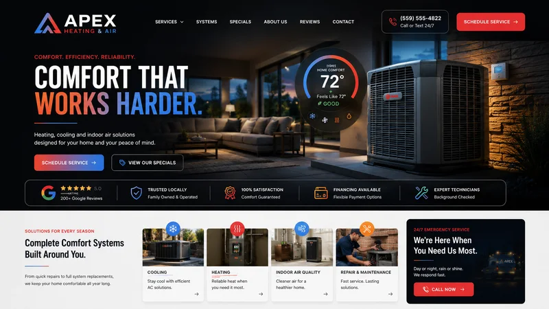 Apex Heating and Air HVAC website design concept