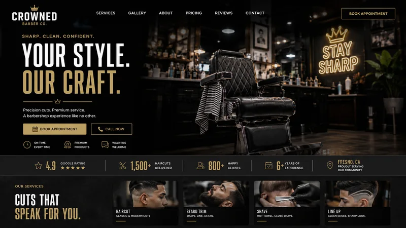 Crowned Barber Co. website design concept