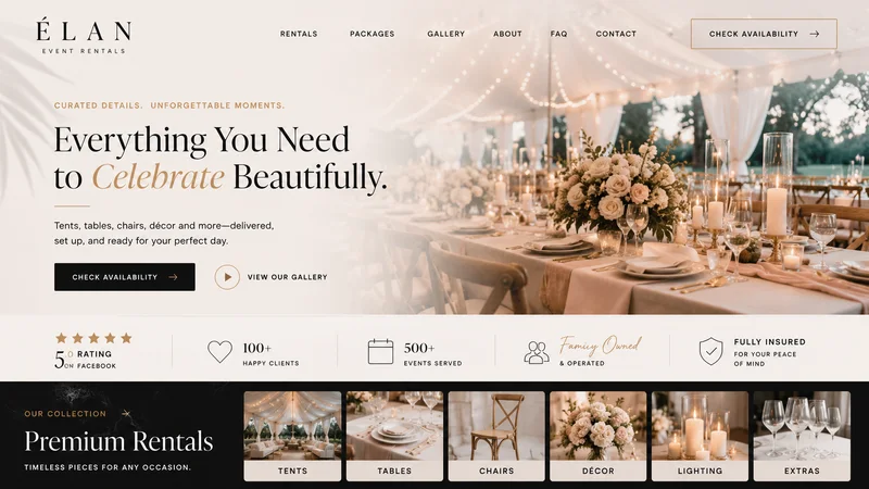 Elan Event Rentals website design concept