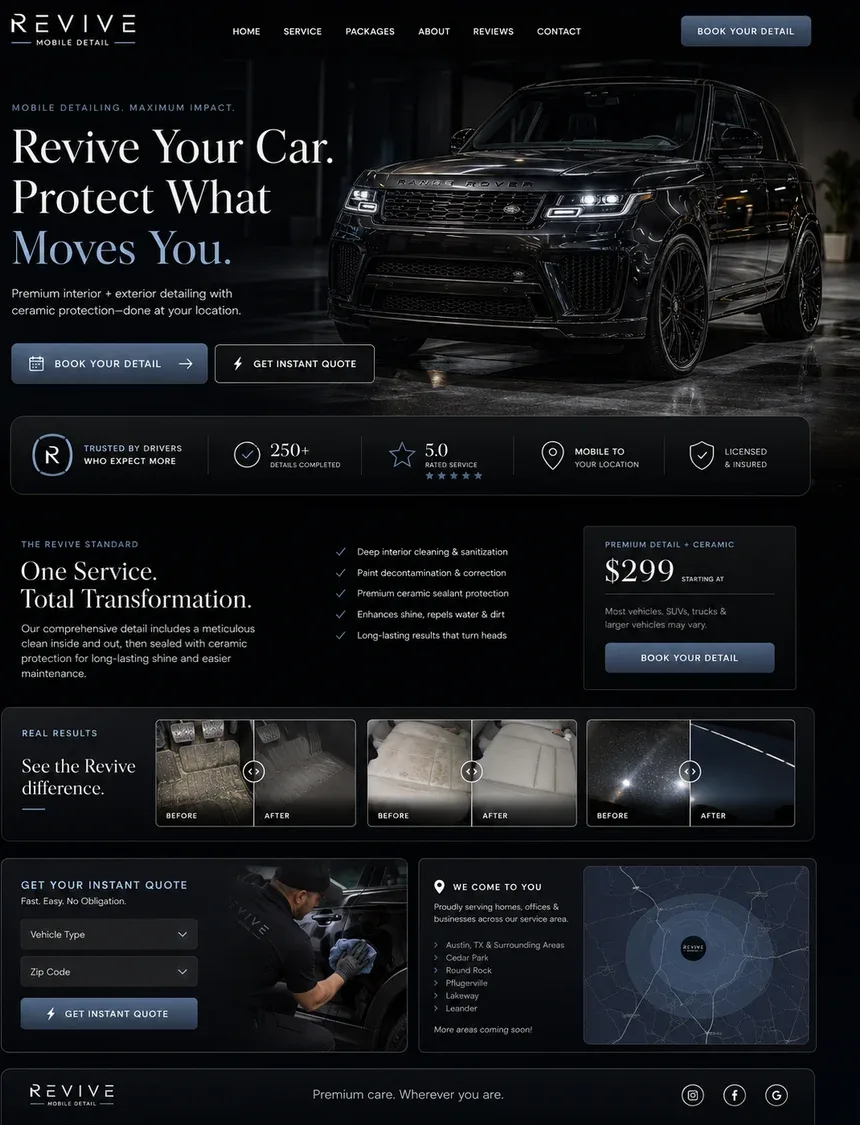 Revive auto detailing landing page concept