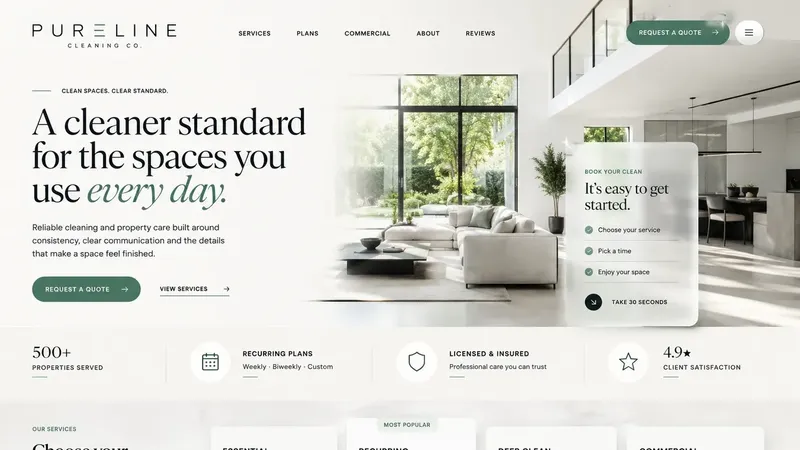 Pureline Cleaning Co. website design concept