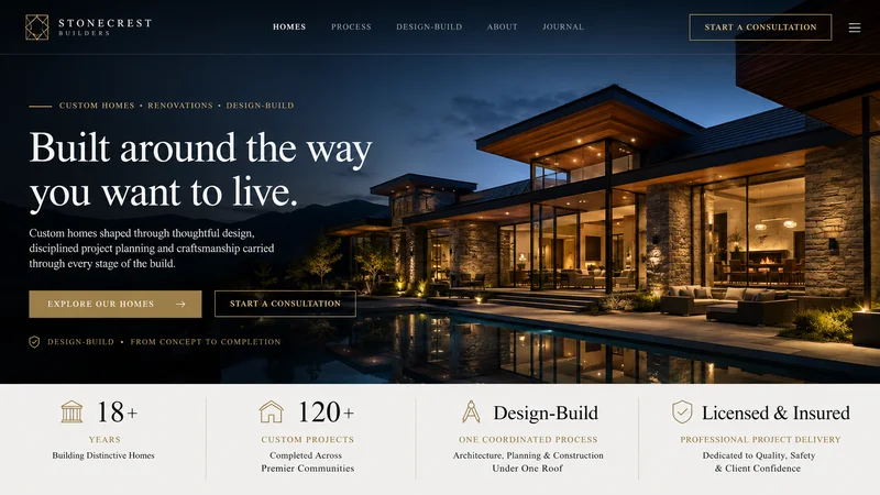 Stonecrest Builders custom home builder website design concept