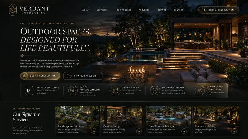 Verdant Outdoor Co. landscape website design concept